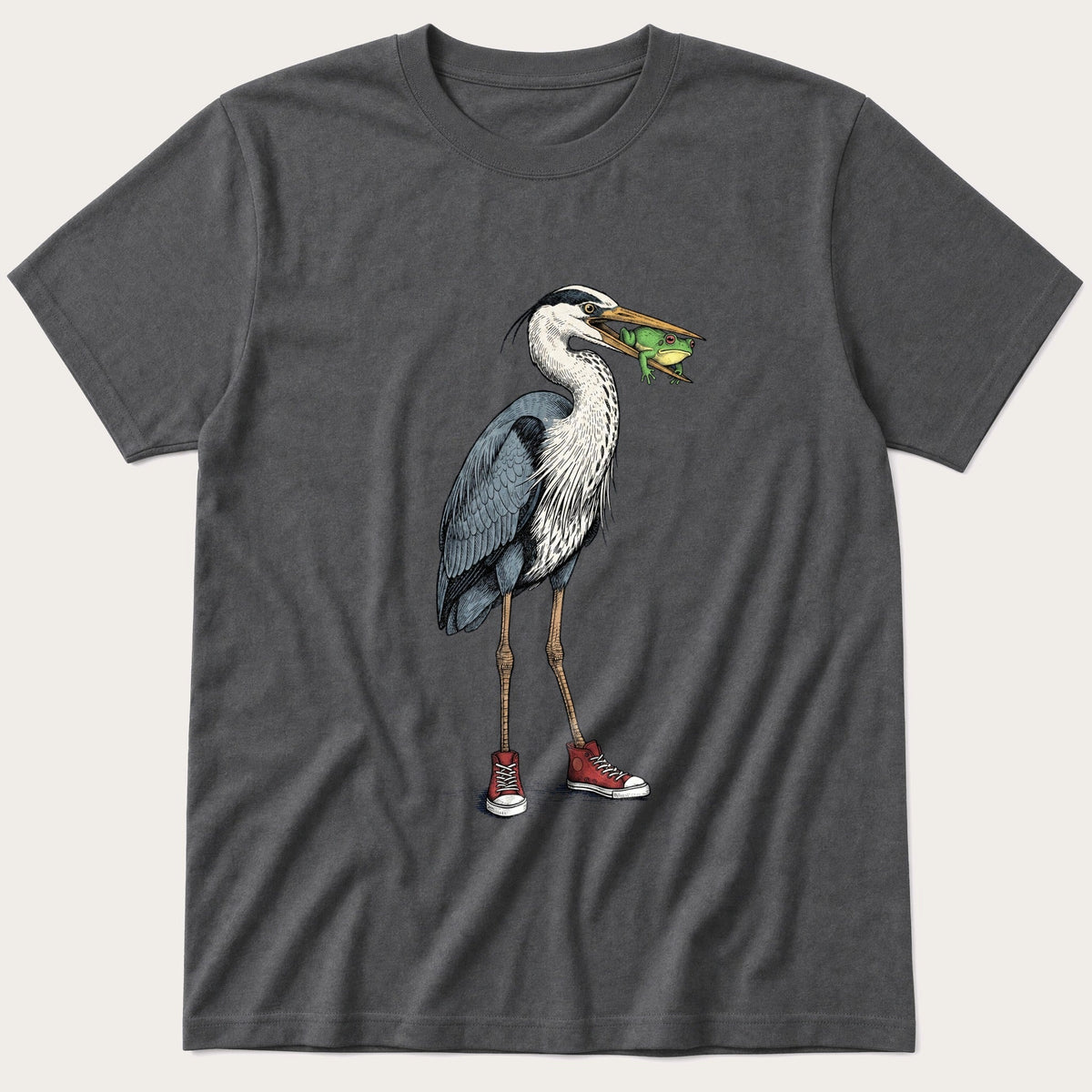 Crane With Frog 5 — Charcoal T-Shirt