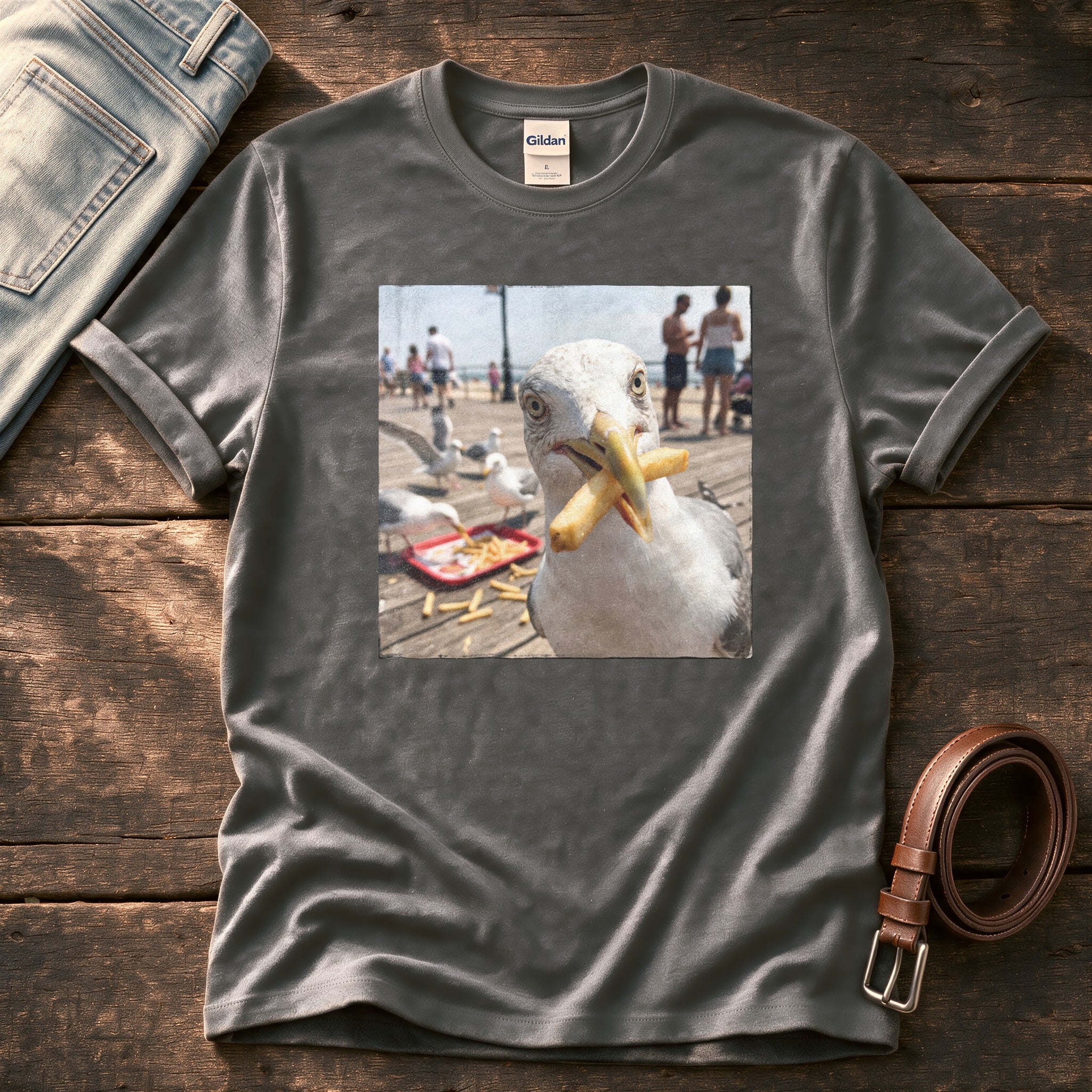 Disaster Seagull 2 — Charcoal Comfort Colors tee