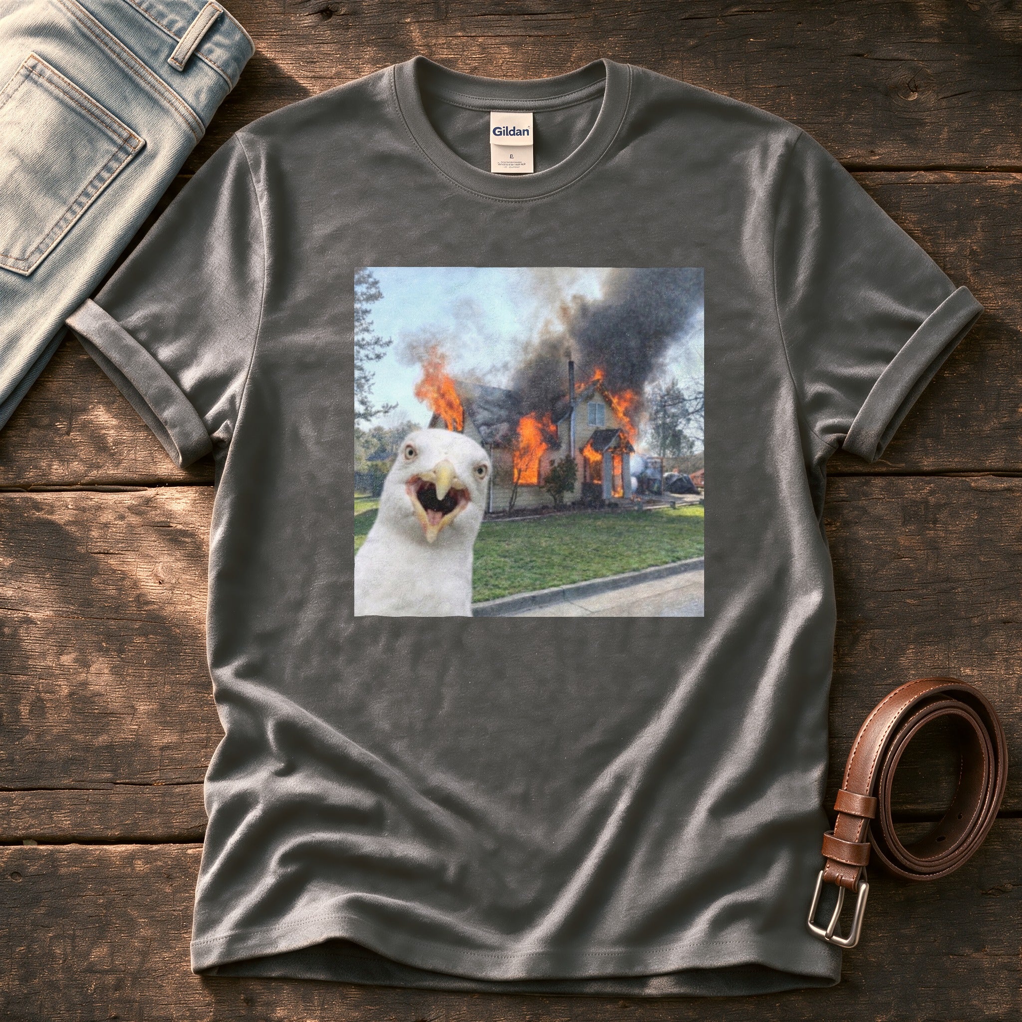 Disaster Seagull 4 — Charcoal Comfort Colors tee