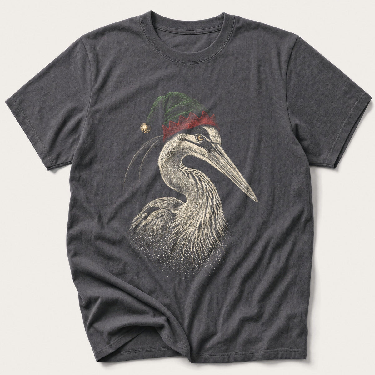 Elf Hat Heron — Charcoal T-Shirt