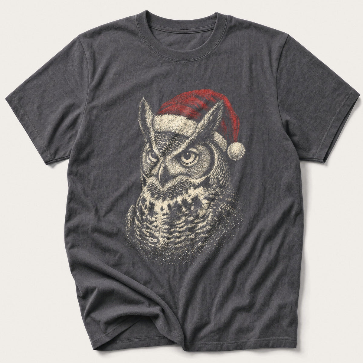 Etched Santa Owl — Charcoal T-Shirt