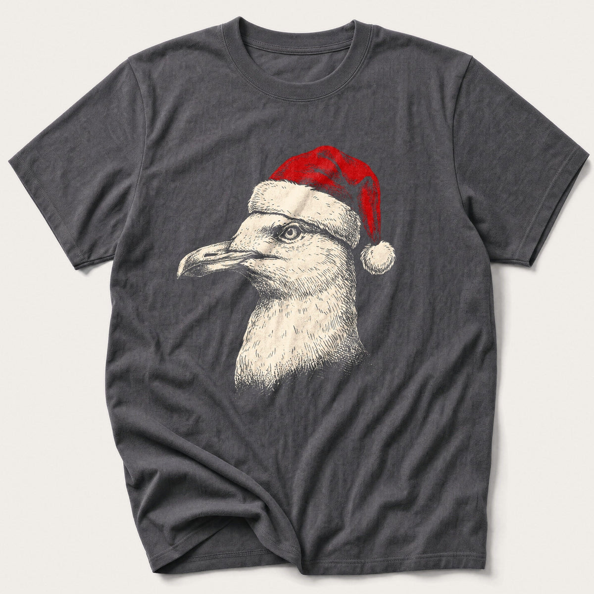 Etched Santa Seagull — Charcoal T-Shirt