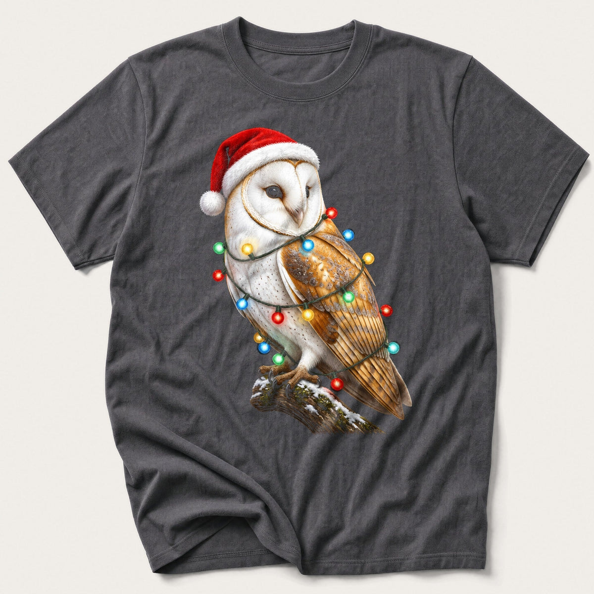 Fairy Light Barn Owl — Charcoal T-Shirt