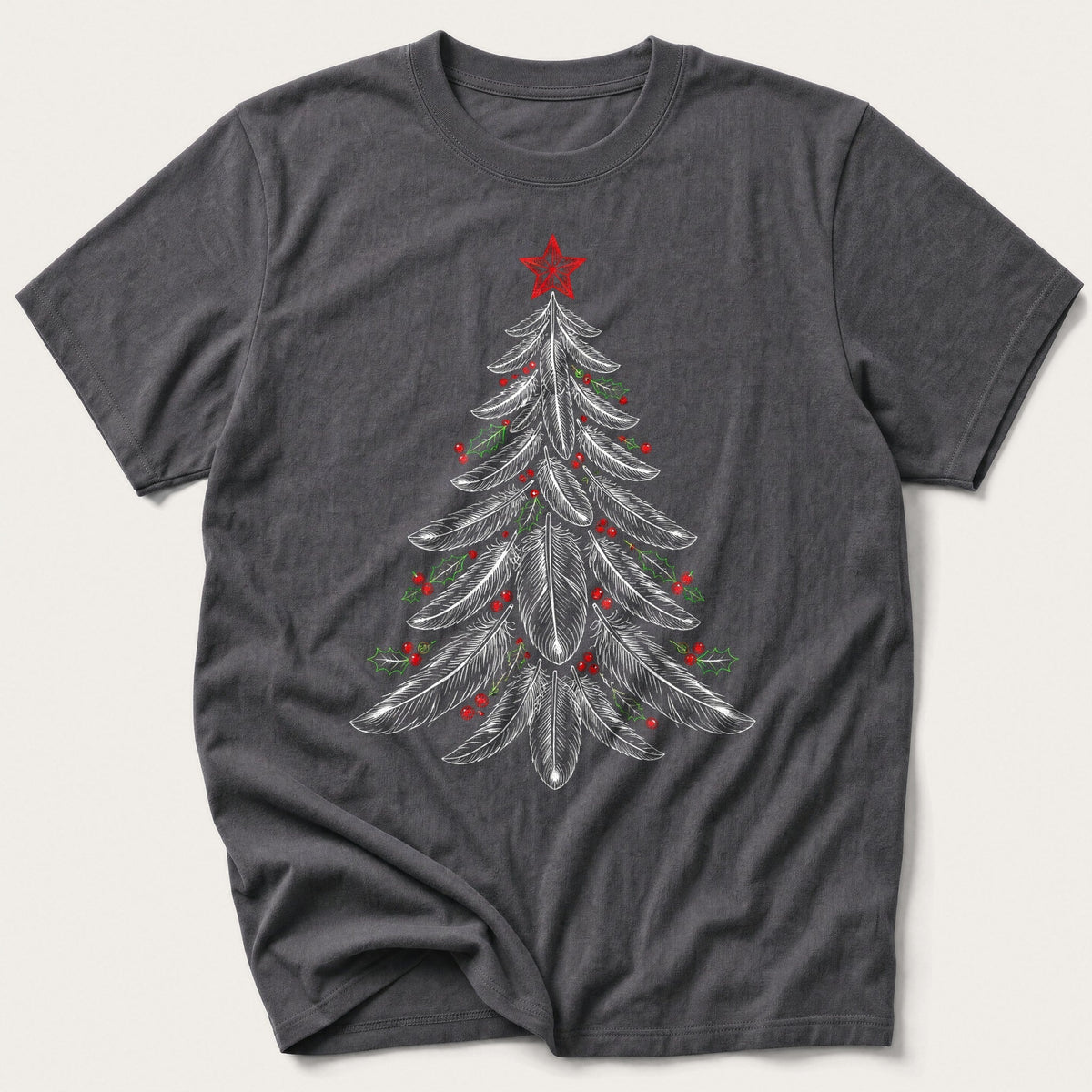Feather Christmas Tree — Charcoal T-Shirt