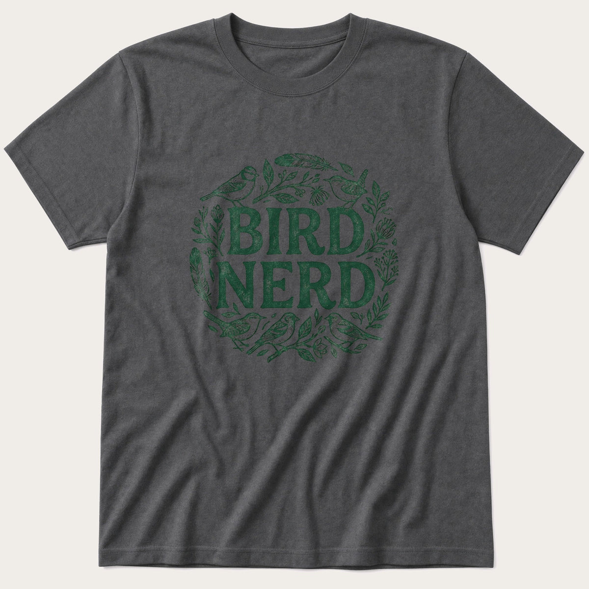 Floral Bird Nerd — Charcoal T-Shirt