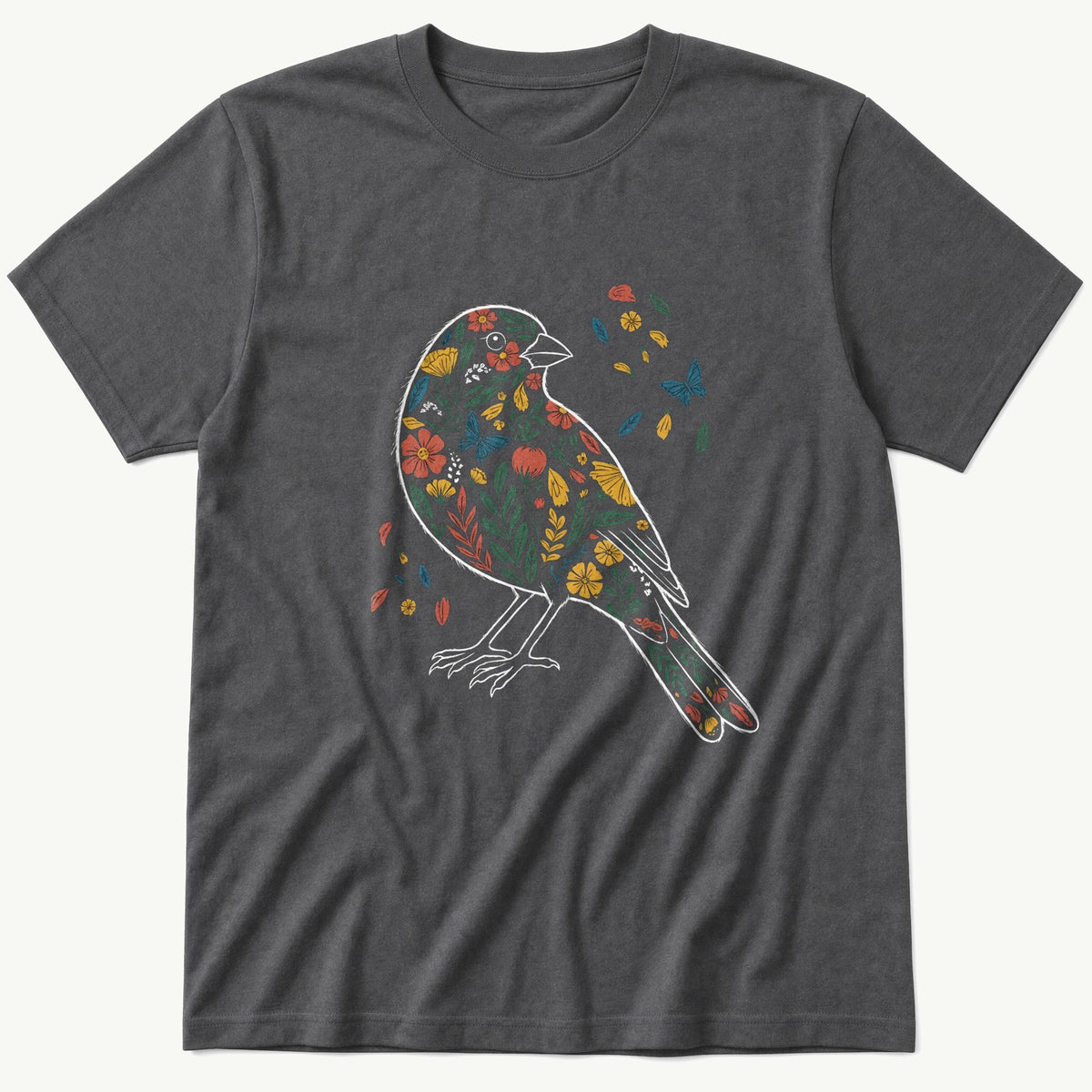 Floral Bird — Charcoal T-Shirt