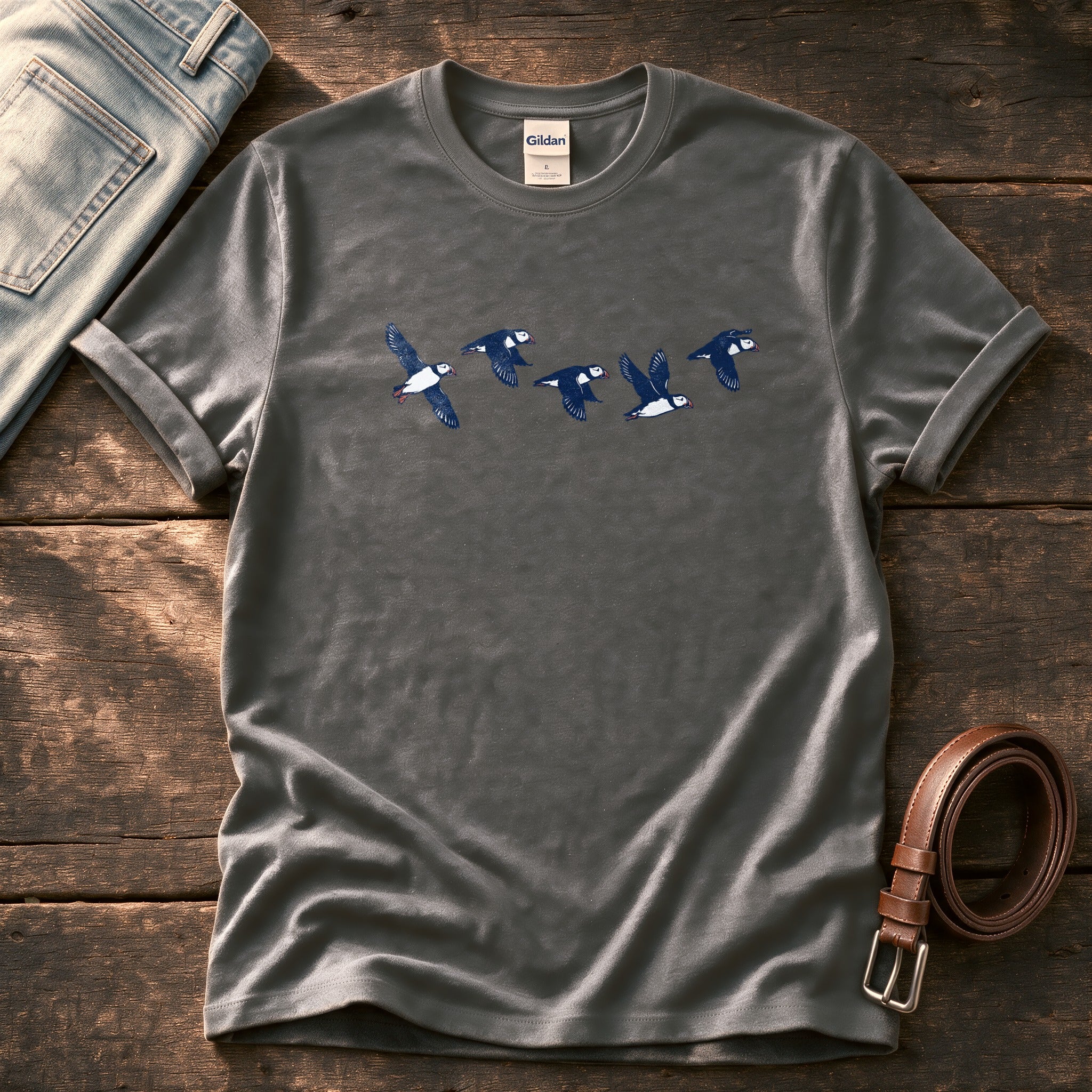 Flying Puffins 5 — Charcoal Comfort Colors tee