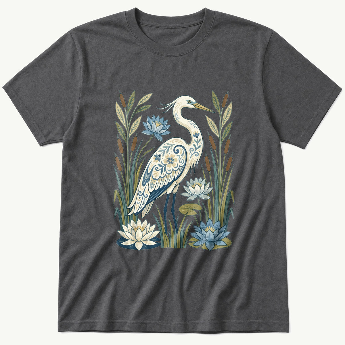 Folk Style Crane — Charcoal T-Shirt