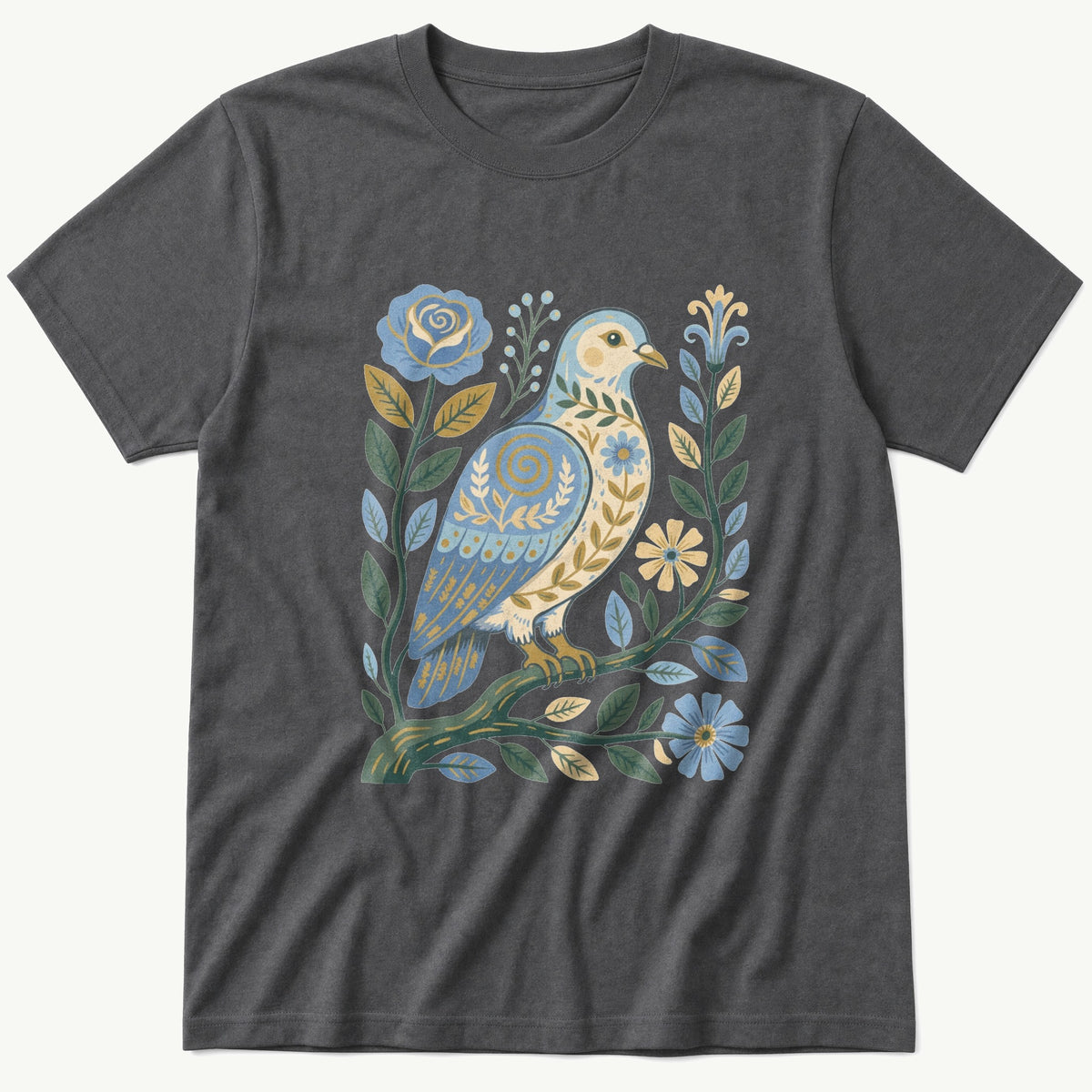 Folk Style Dove — Charcoal T-Shirt