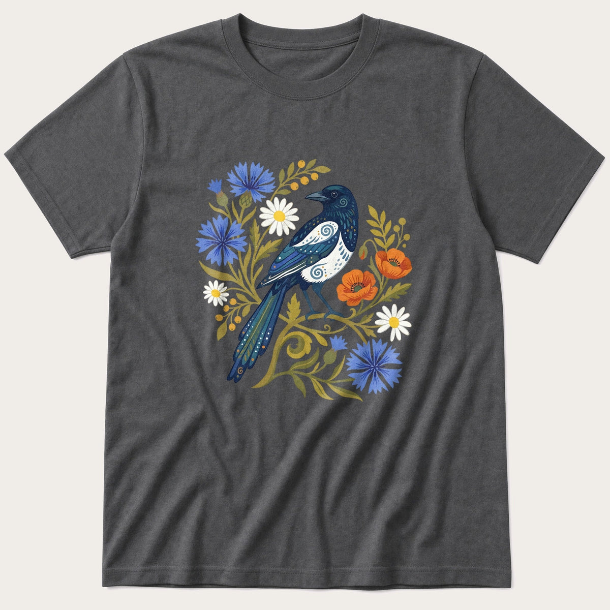 Folk Style MagPie — Charcoal T-Shirt