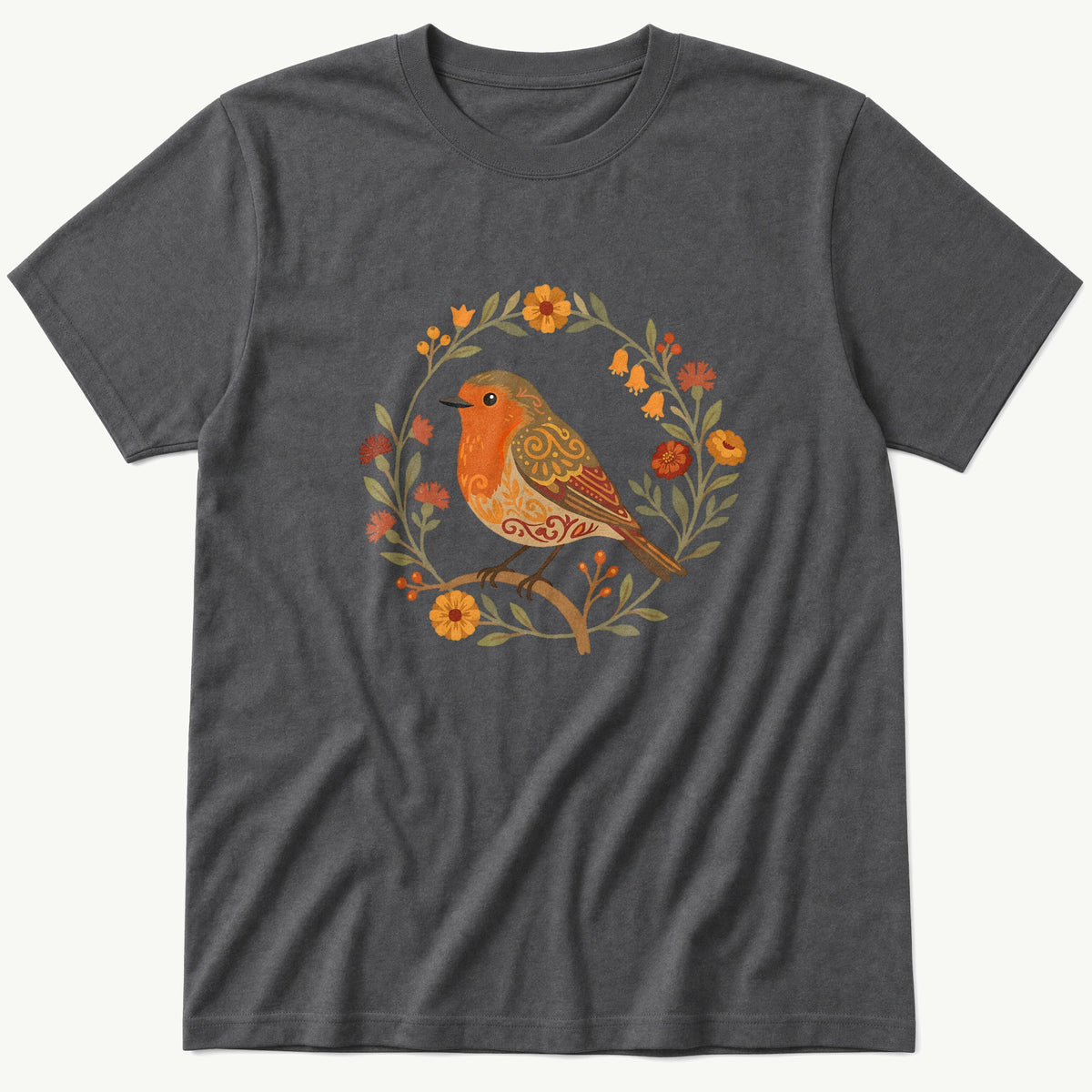 Folk Style Robin V2 — Charcoal T-Shirt