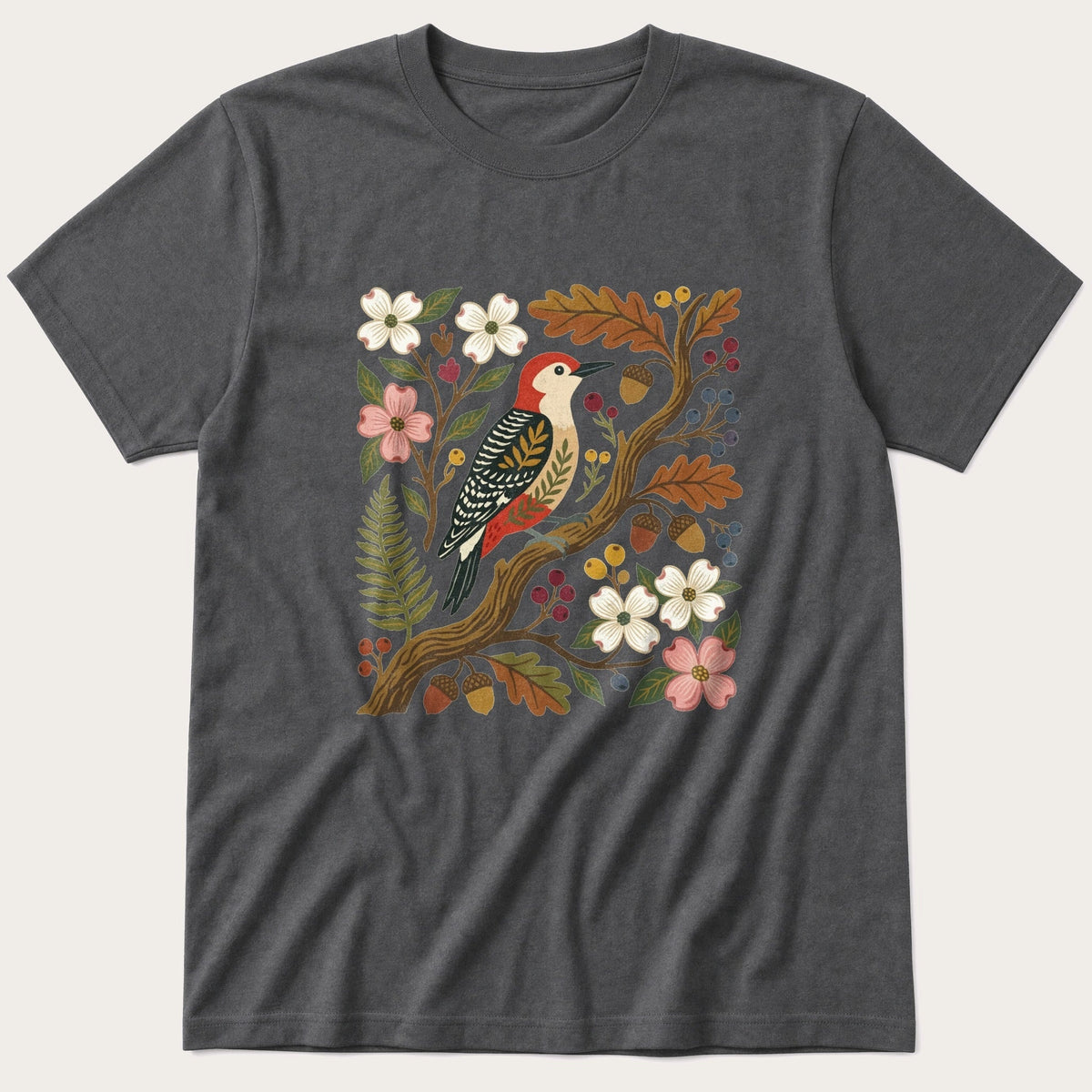 Folk Style WoodPecker — Charcoal T-Shirt