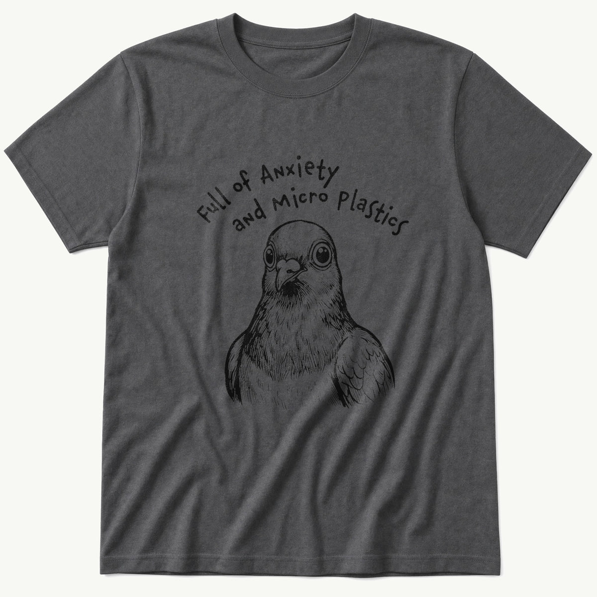 Full Of Micro Plastics Pigeon 44 — Charcoal T-Shirt