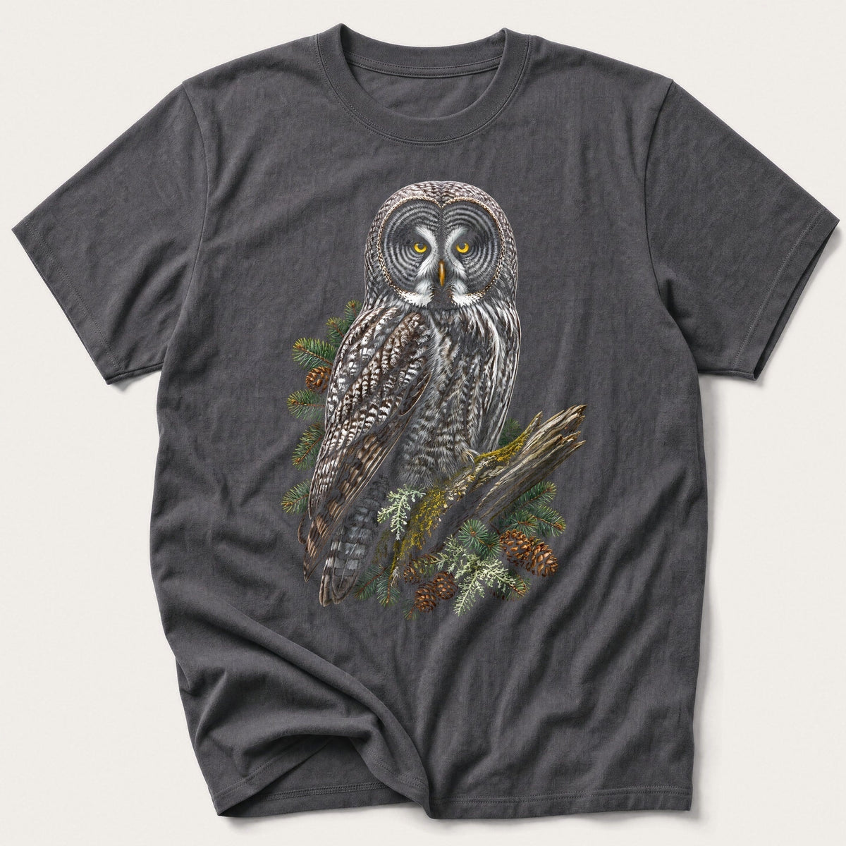 Great Grey Owl — Charcoal T-Shirt