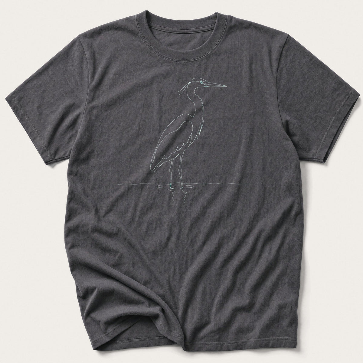 Heron Line Art — Charcoal T-Shirt