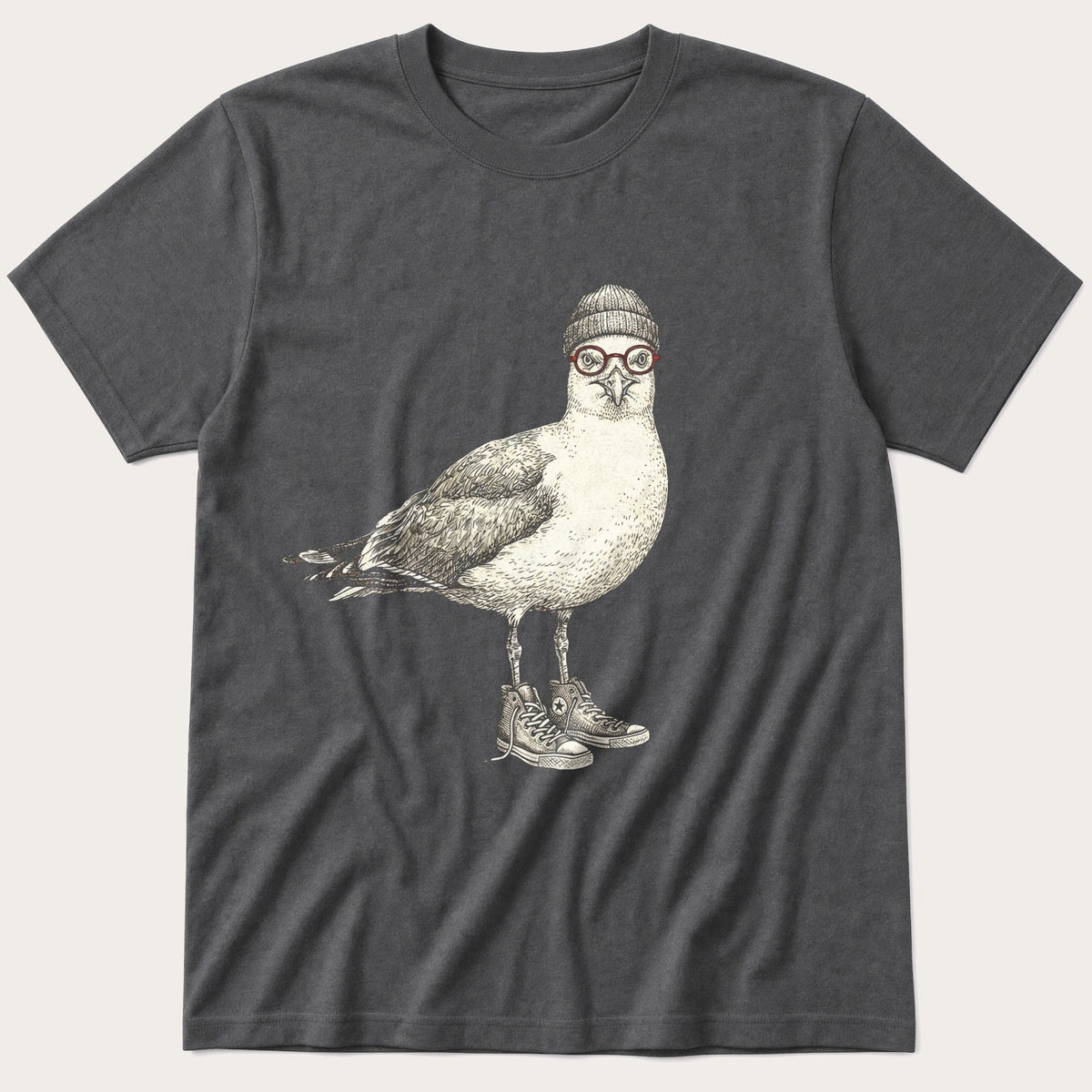 Hipster Seagull — Charcoal T-Shirt