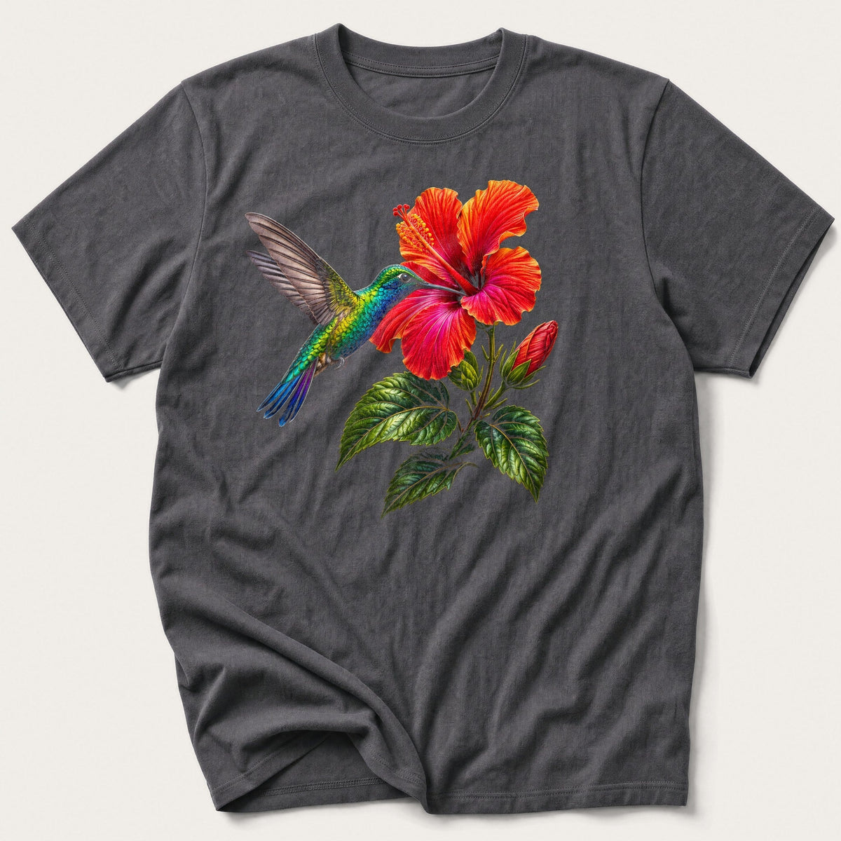 Hummingbird And Hibiscus — Charcoal T-Shirt