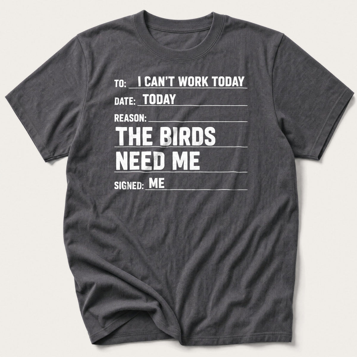 I Can't Work Today The Birds Need Me — Charcoal T-Shirt
