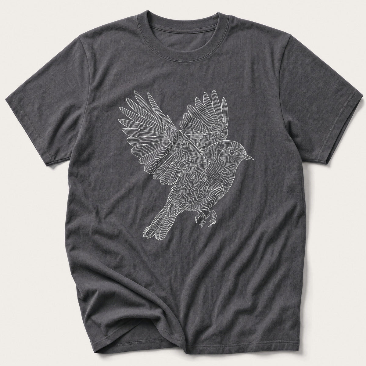 Line Art Robin — Charcoal T-Shirt