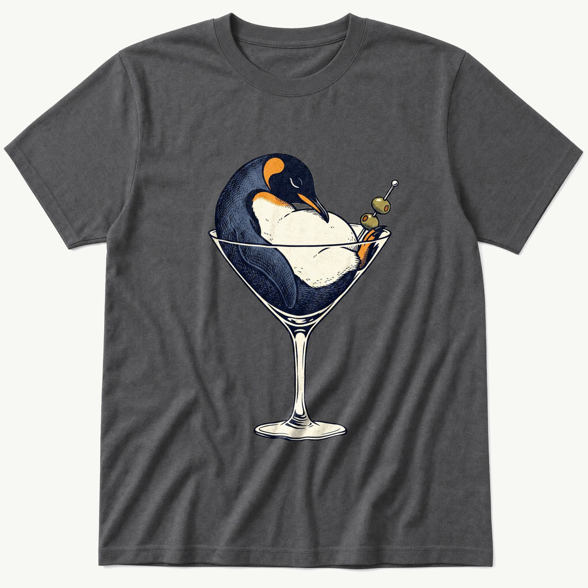Martini Penguin — Charcoal T-Shirt