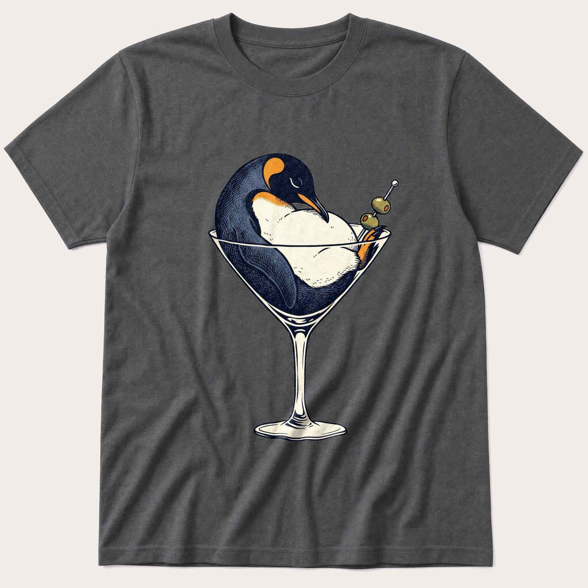 Martini Penguin — Charcoal T-Shirt