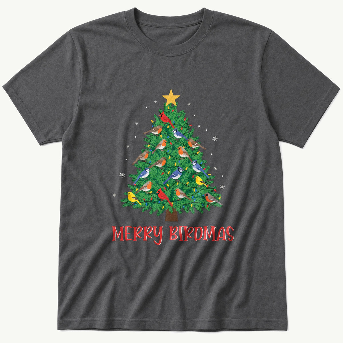 Merry Birdmas Tree — Charcoal T-Shirt