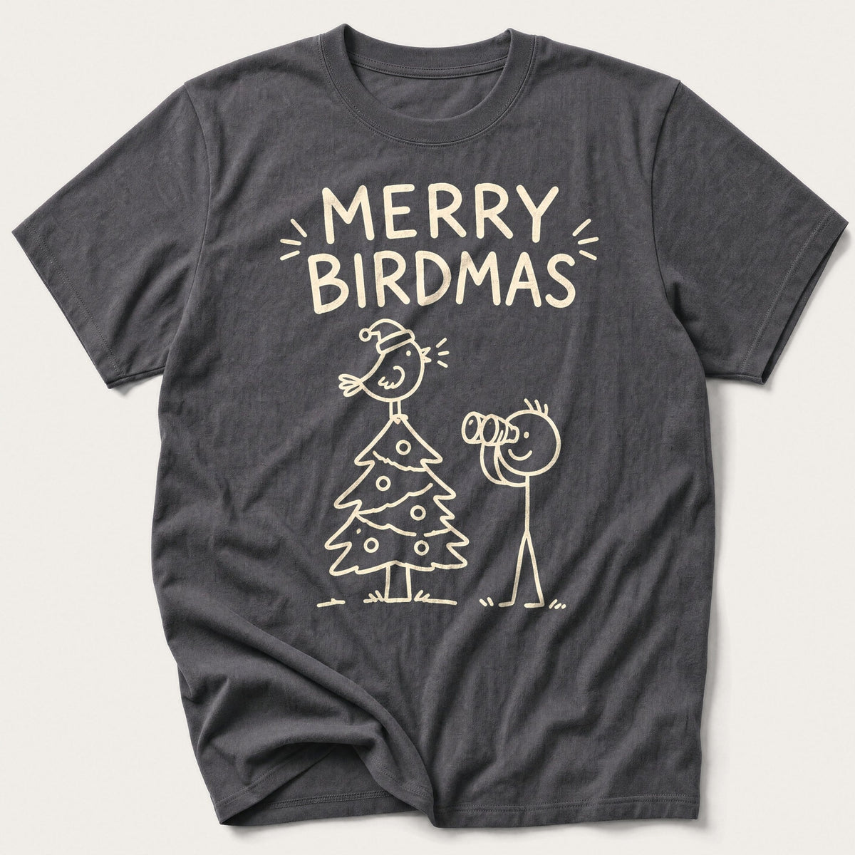 Merry Birdmas — Charcoal T-Shirt