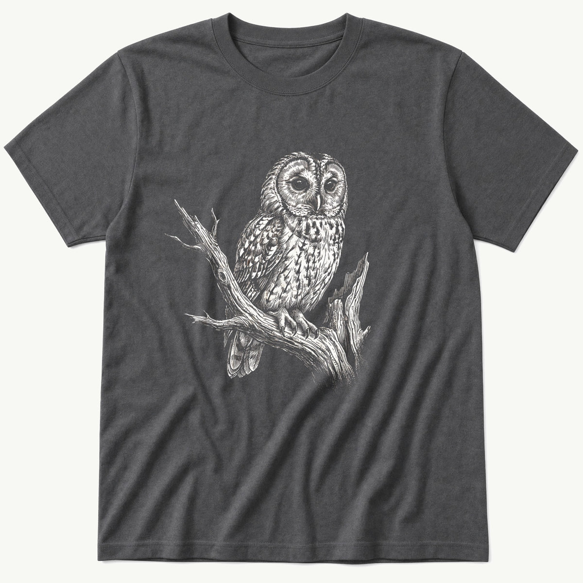 Mono Owl Print — Charcoal T-Shirt