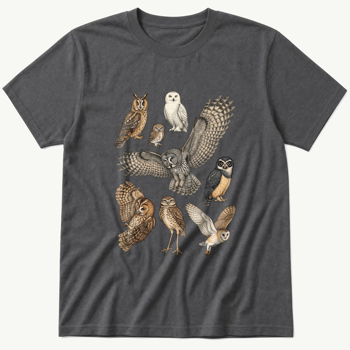 Owl Bird Breeds 3 — Charcoal T-Shirt