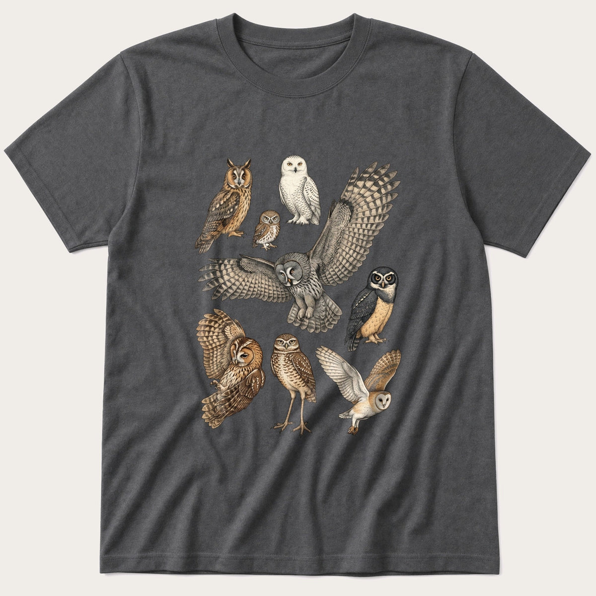 Owl Bird Breeds 3 — Charcoal T-Shirt