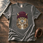 Owl Wool Hat 3 — Charcoal Comfort Colors tee