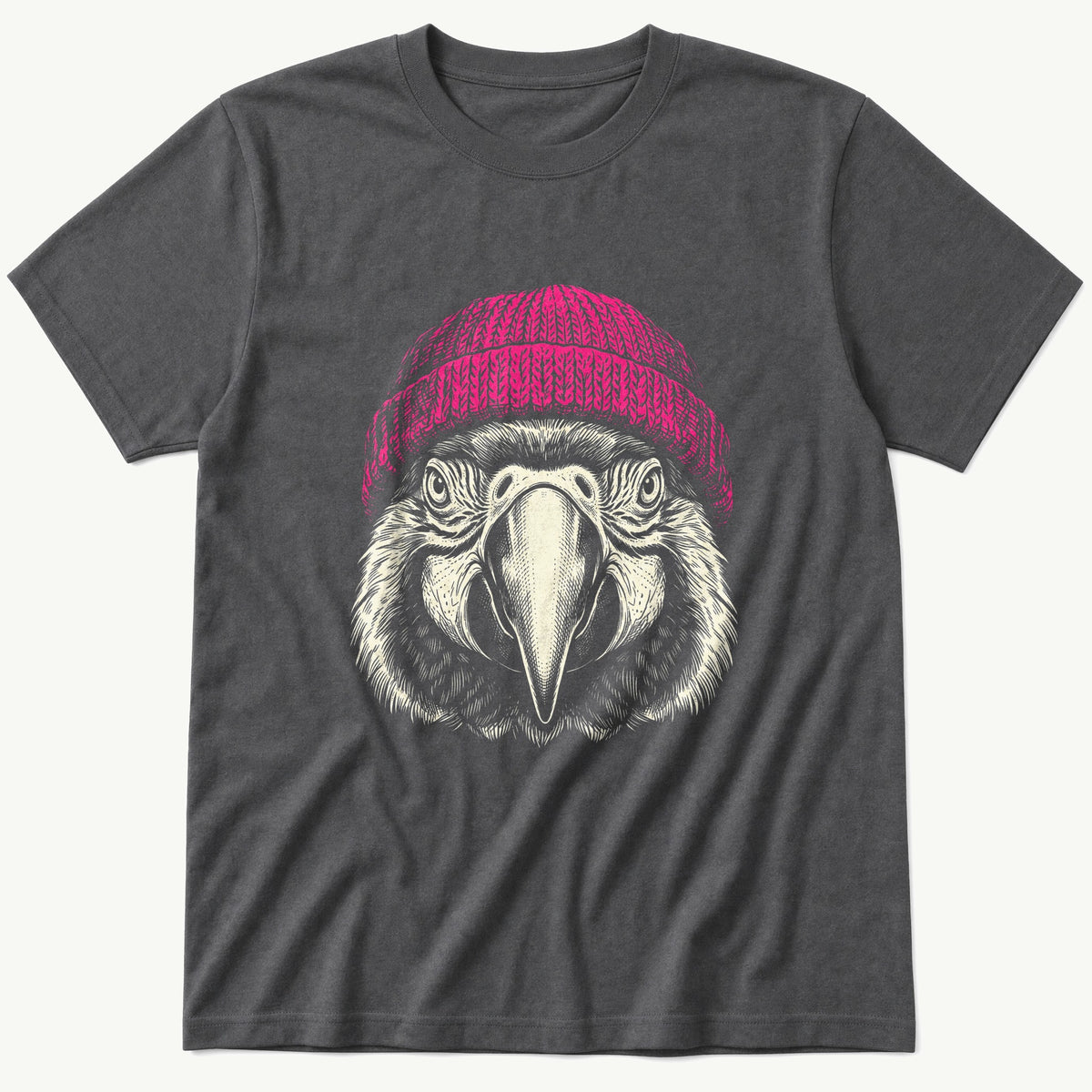 Parrot Wearing Beanie — Charcoal T-Shirt