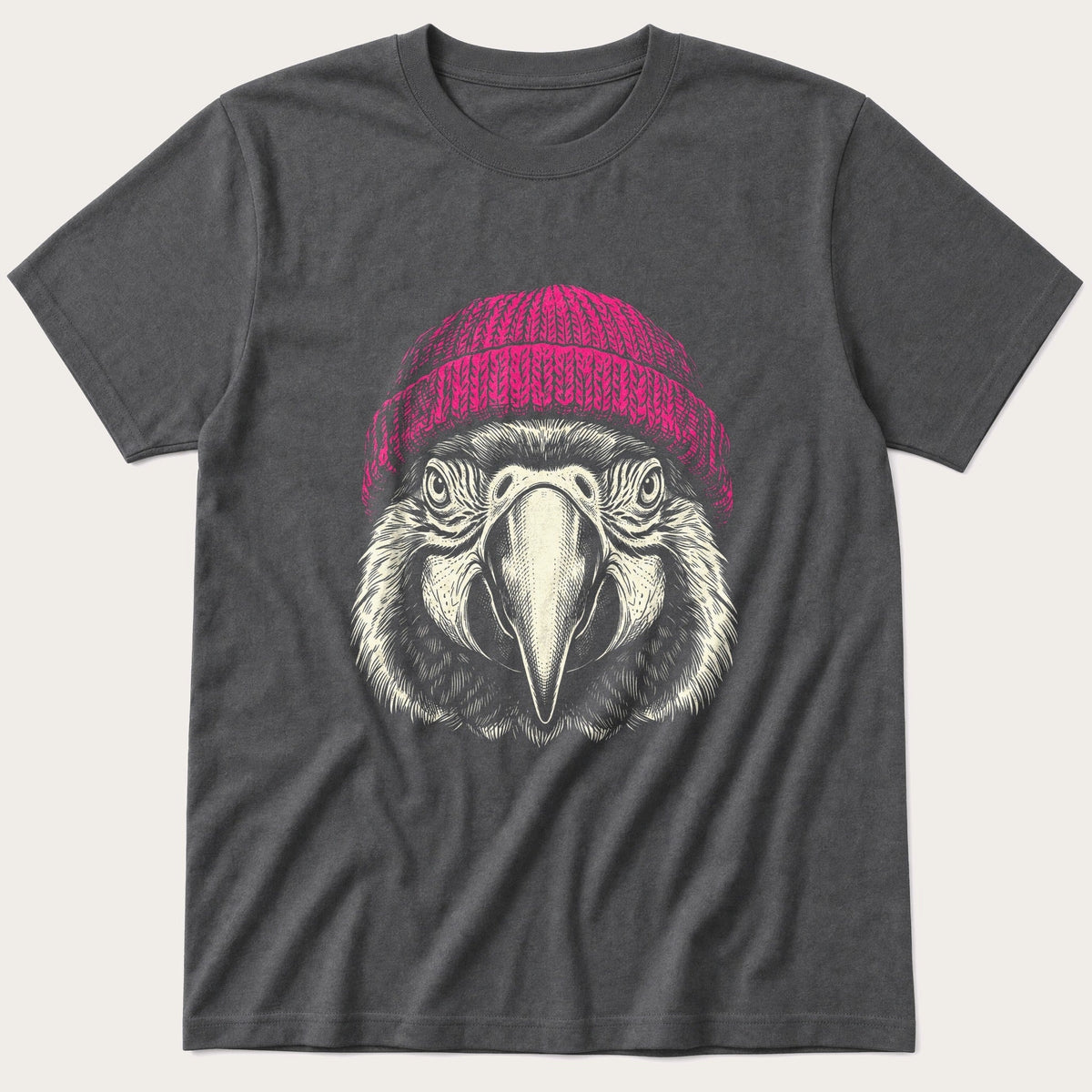Parrot Wearing Beanie — Charcoal T-Shirt