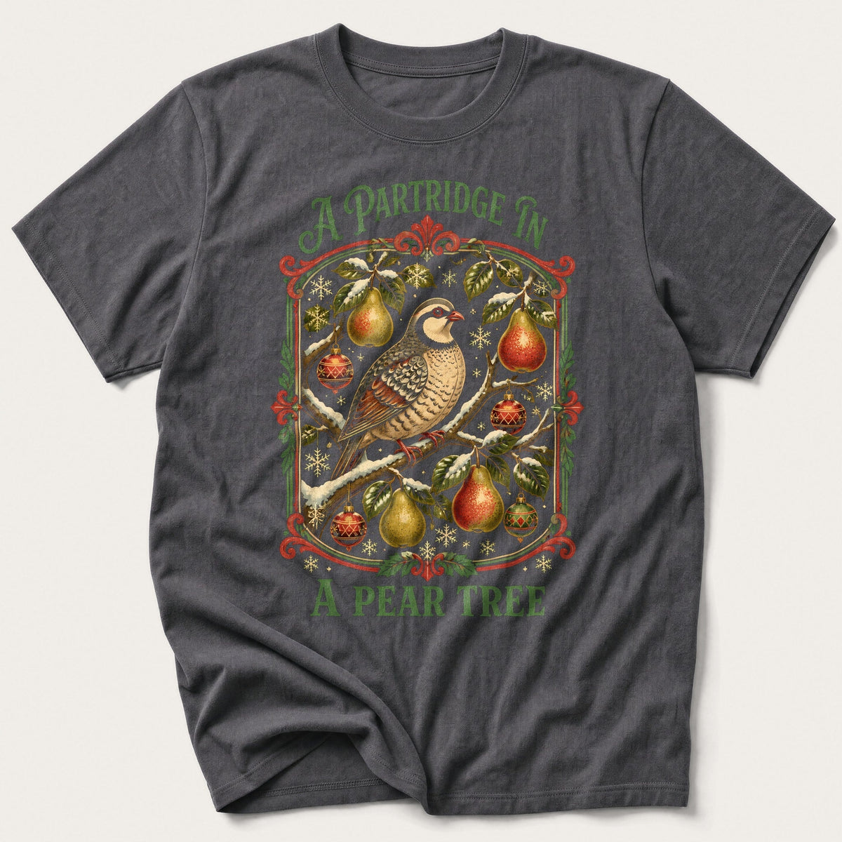 Partridge In A Pear Tree Framed — Charcoal T-Shirt