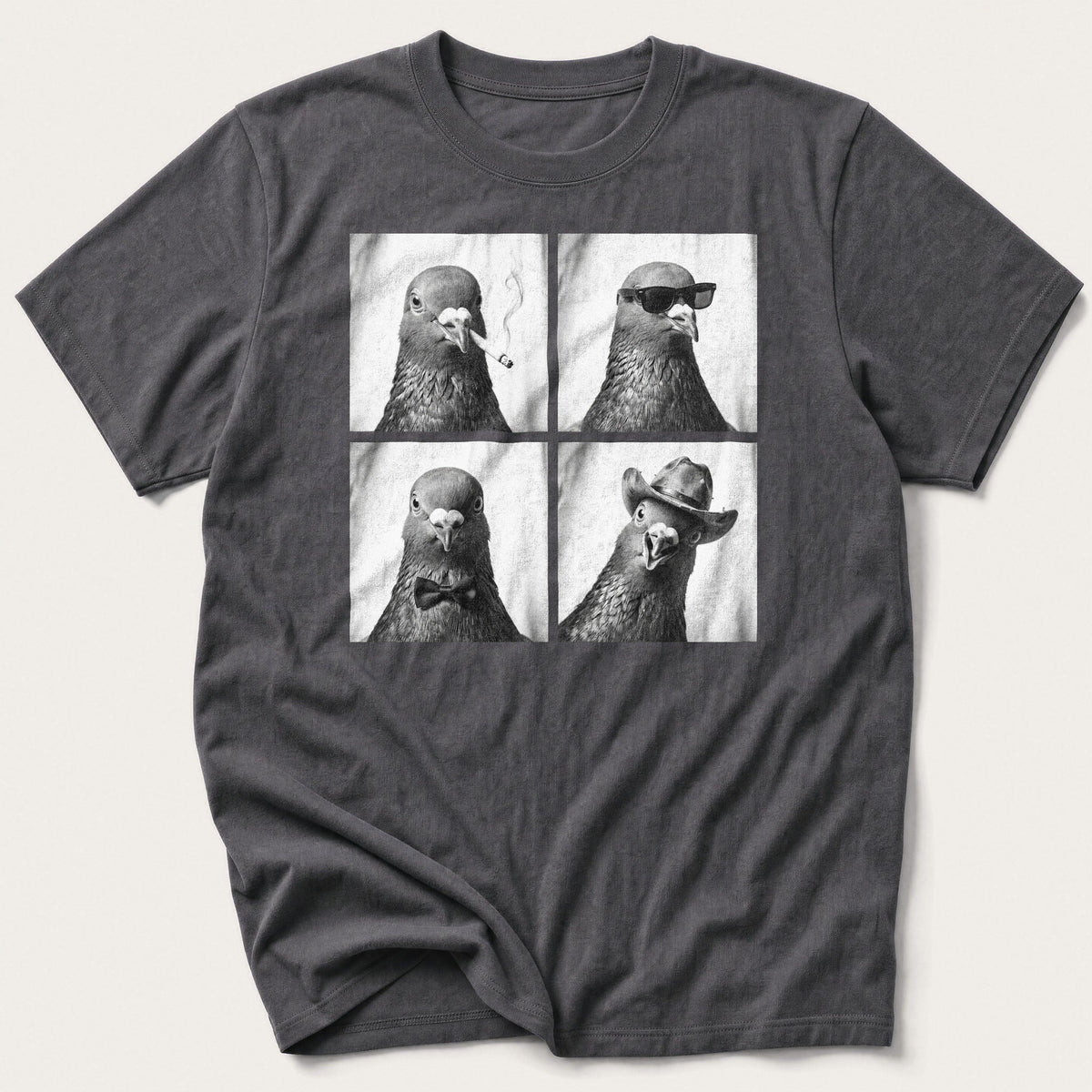 Photo Booth Pigeons — Charcoal T-Shirt
