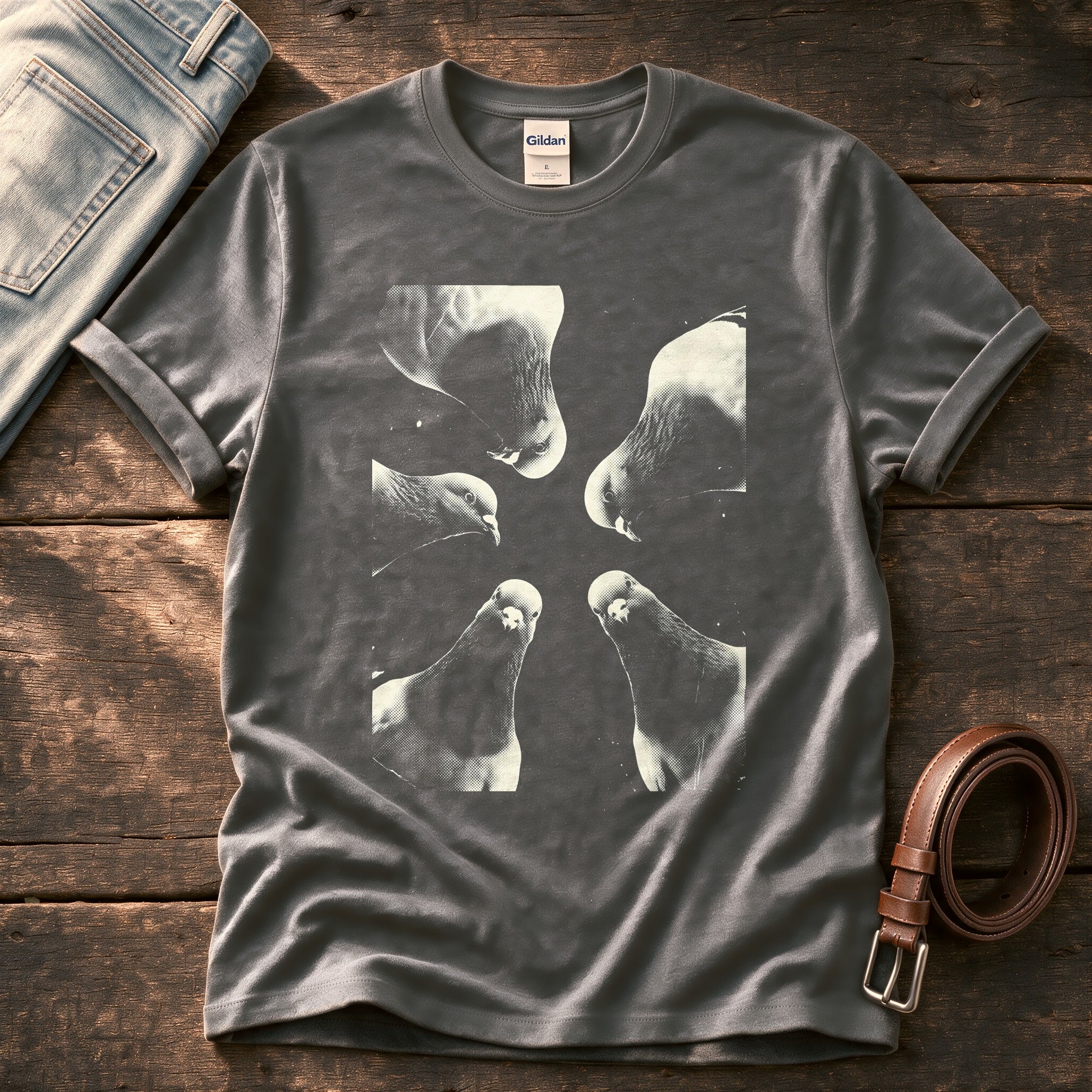 Pigeon Flock 7 — Charcoal Comfort Colors tee