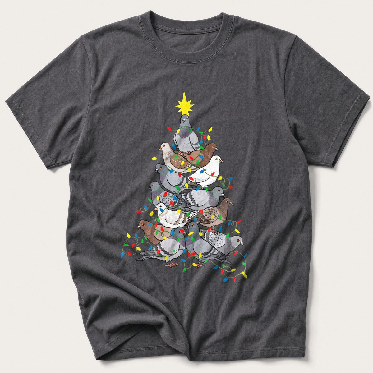 Pigeon Pile Christmas Tree — Charcoal T-Shirt