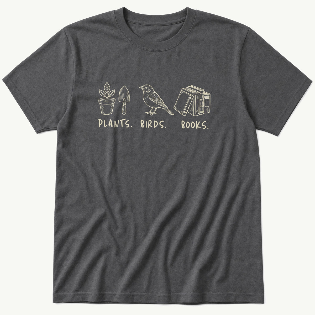 Plants Birds Books — Charcoal T-Shirt