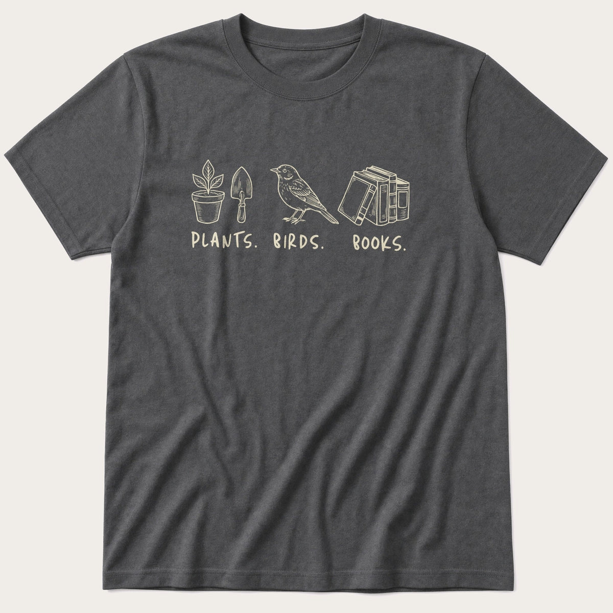 Plants Birds Books — Charcoal T-Shirt