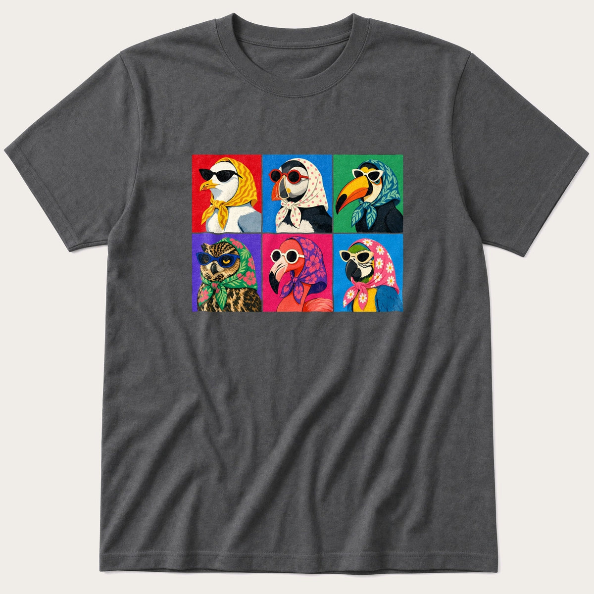 Pop Art Birds 4 — Charcoal T-Shirt