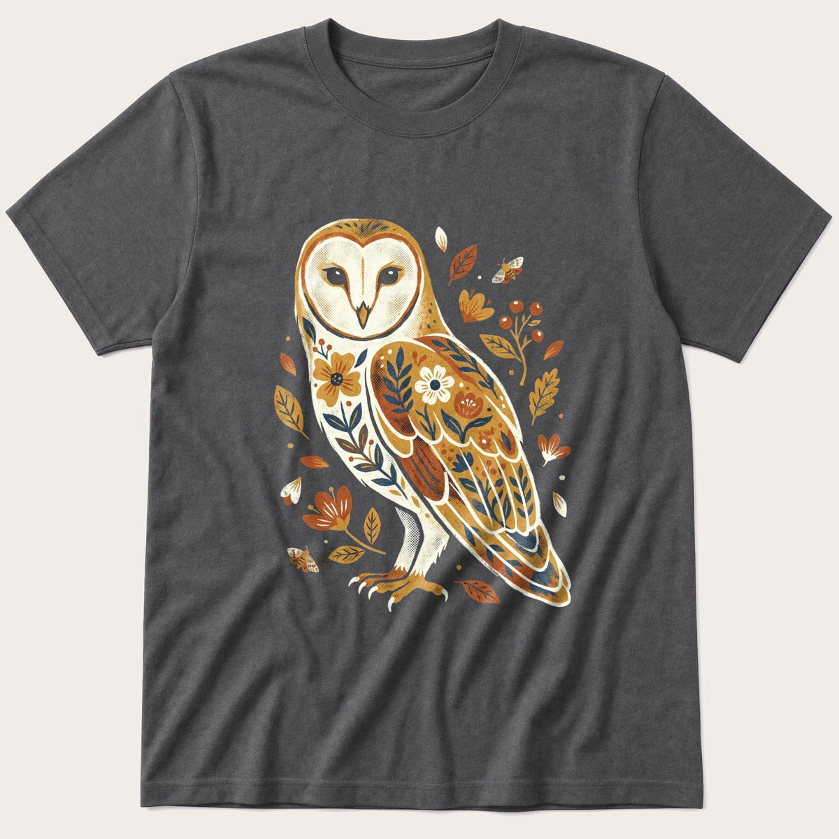 Print Barn Owl — Charcoal T-Shirt