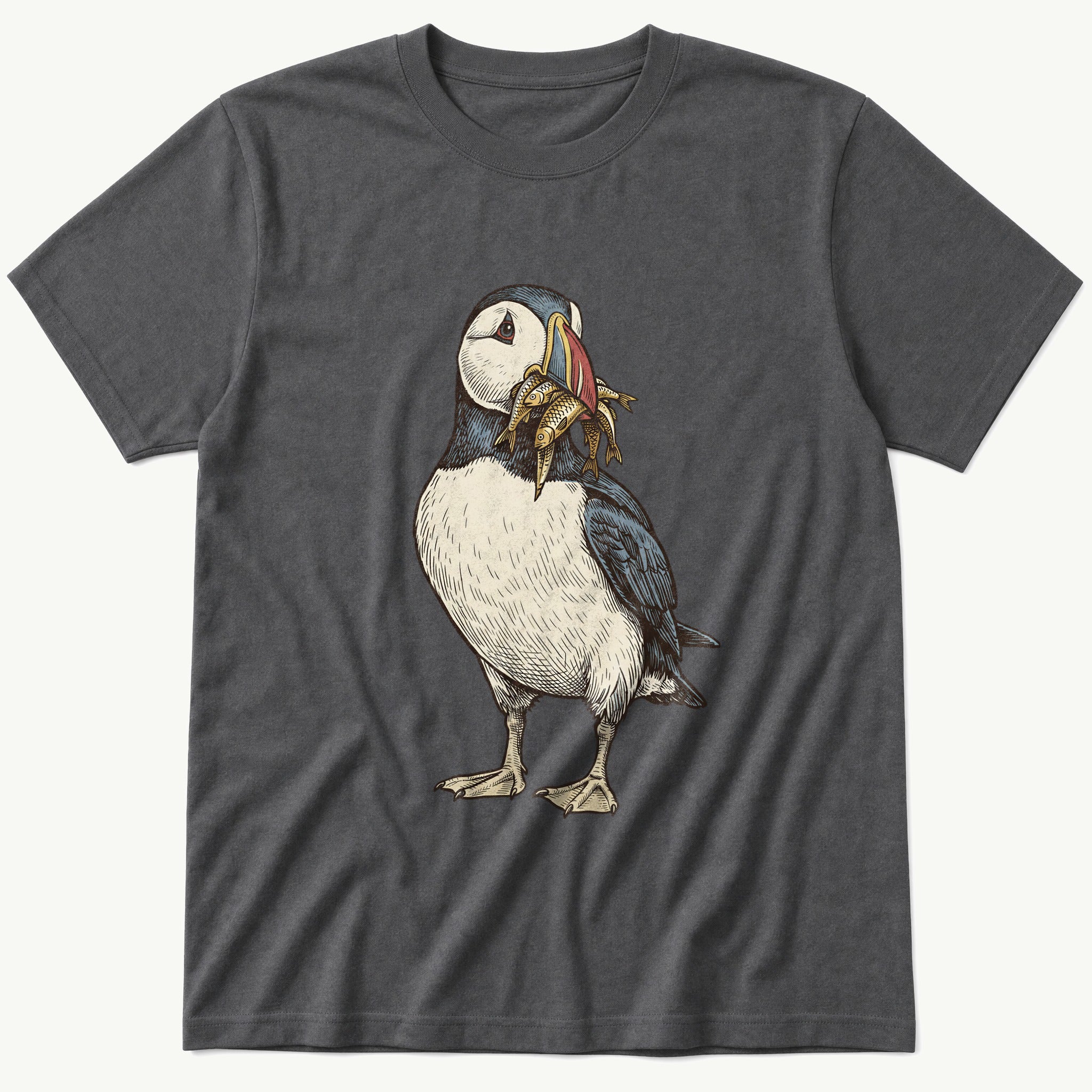 Puffin And Fish 12 — Charcoal T-Shirt