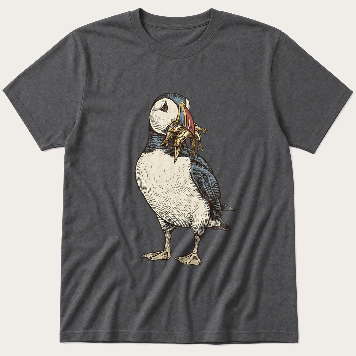 Puffin And Fish 12 — Charcoal T-Shirt