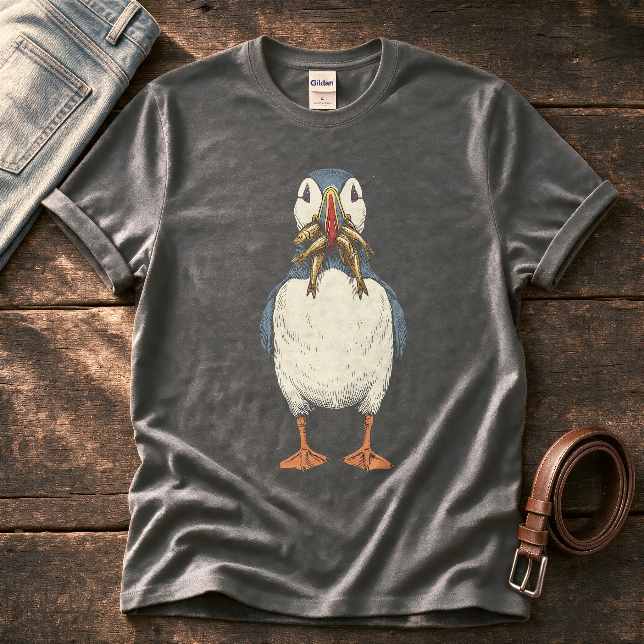 Puffin And Fish 7 — Charcoal Comfort Colors tee