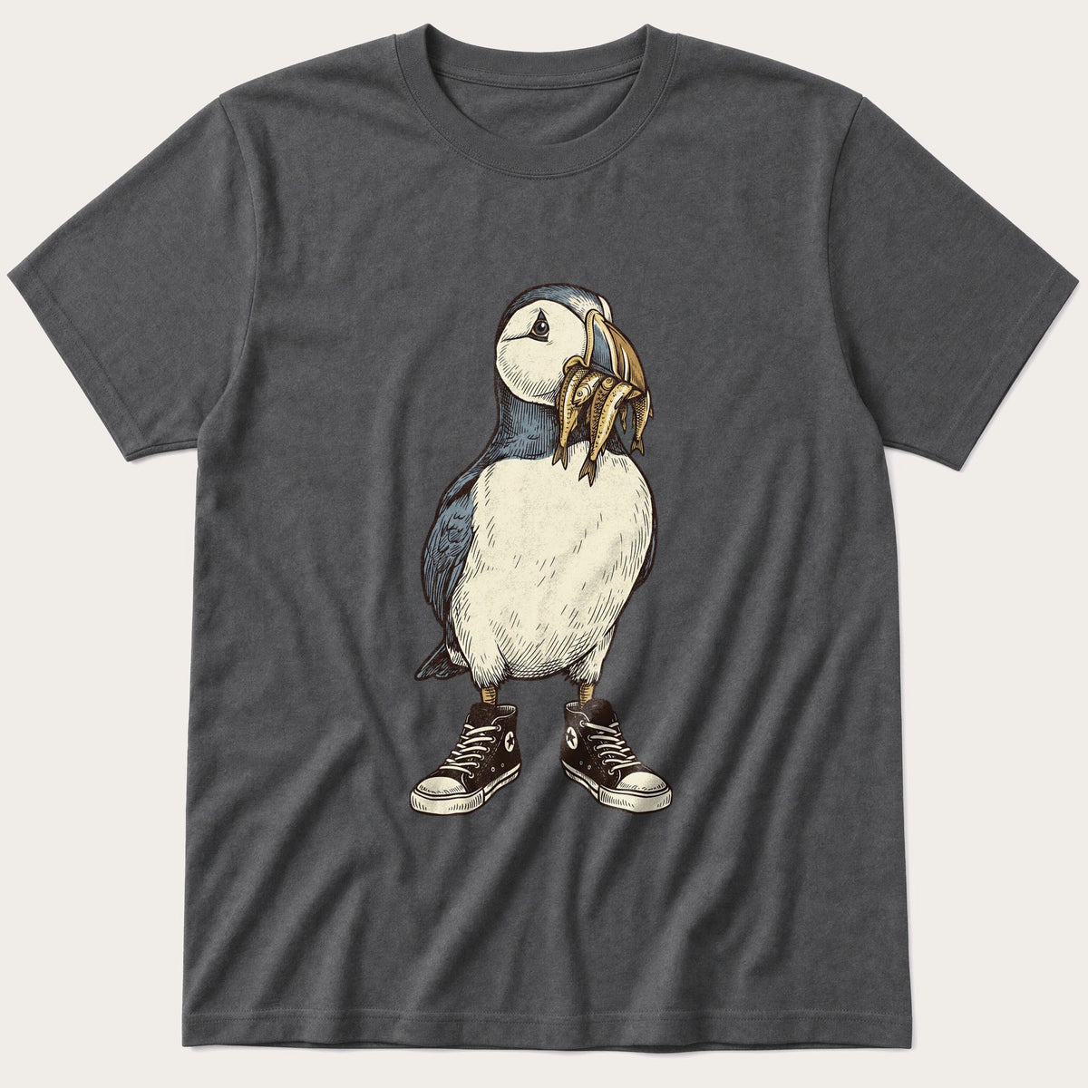 Puffin And Fish 77 — Charcoal T-Shirt