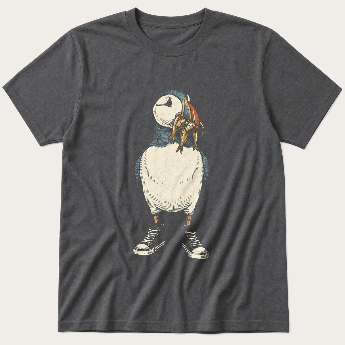 Puffin And Fish 98 — Charcoal T-Shirt