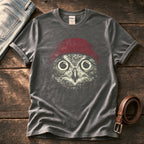 Red Beanie Owl — Charcoal Comfort Colors tee