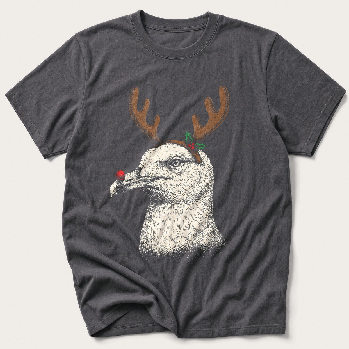 Reindeer Nose Seagull — Charcoal T-Shirt