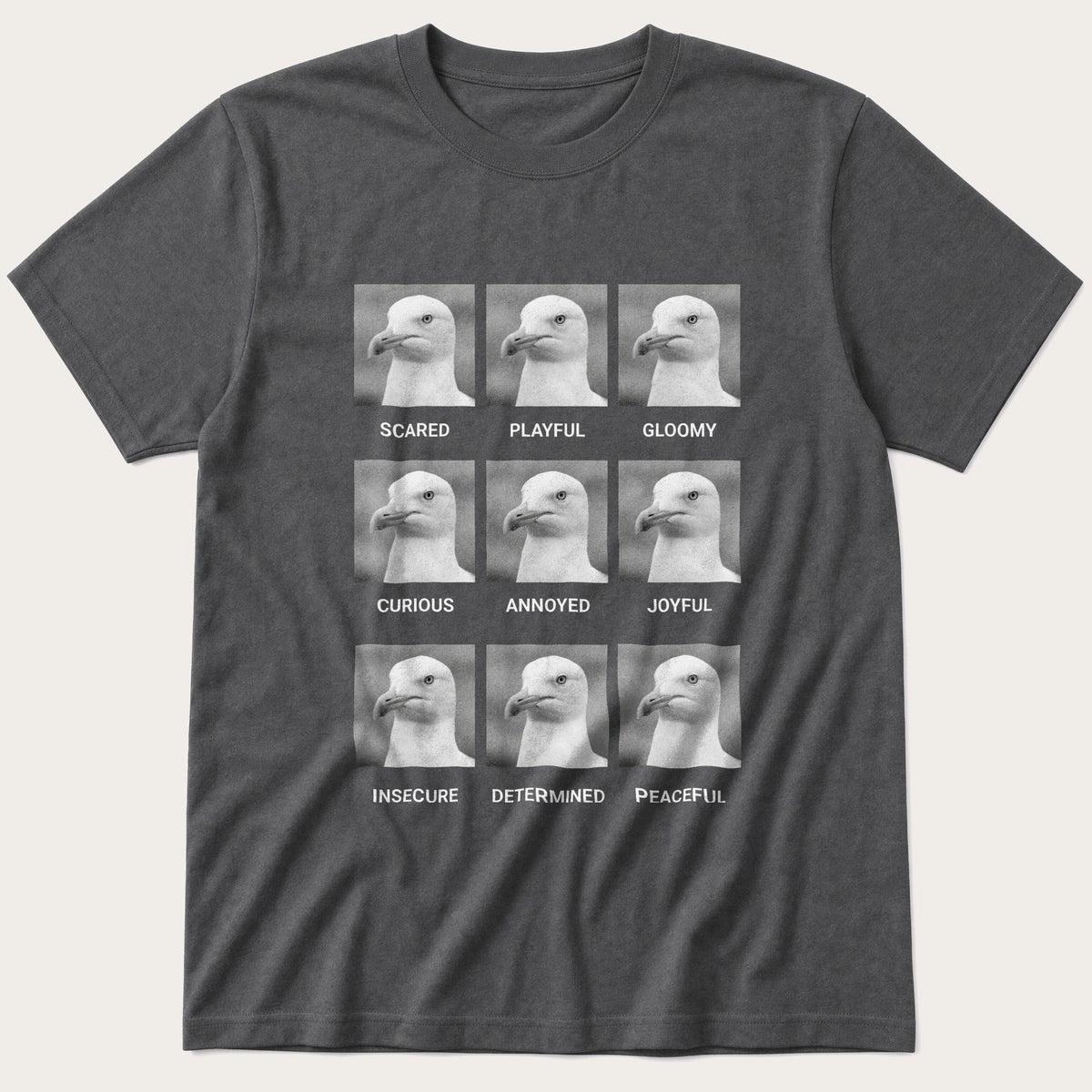Seagull Emotions — Charcoal T-Shirt