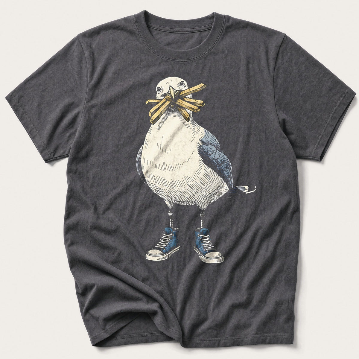 Seagull With Chips — Charcoal T-Shirt